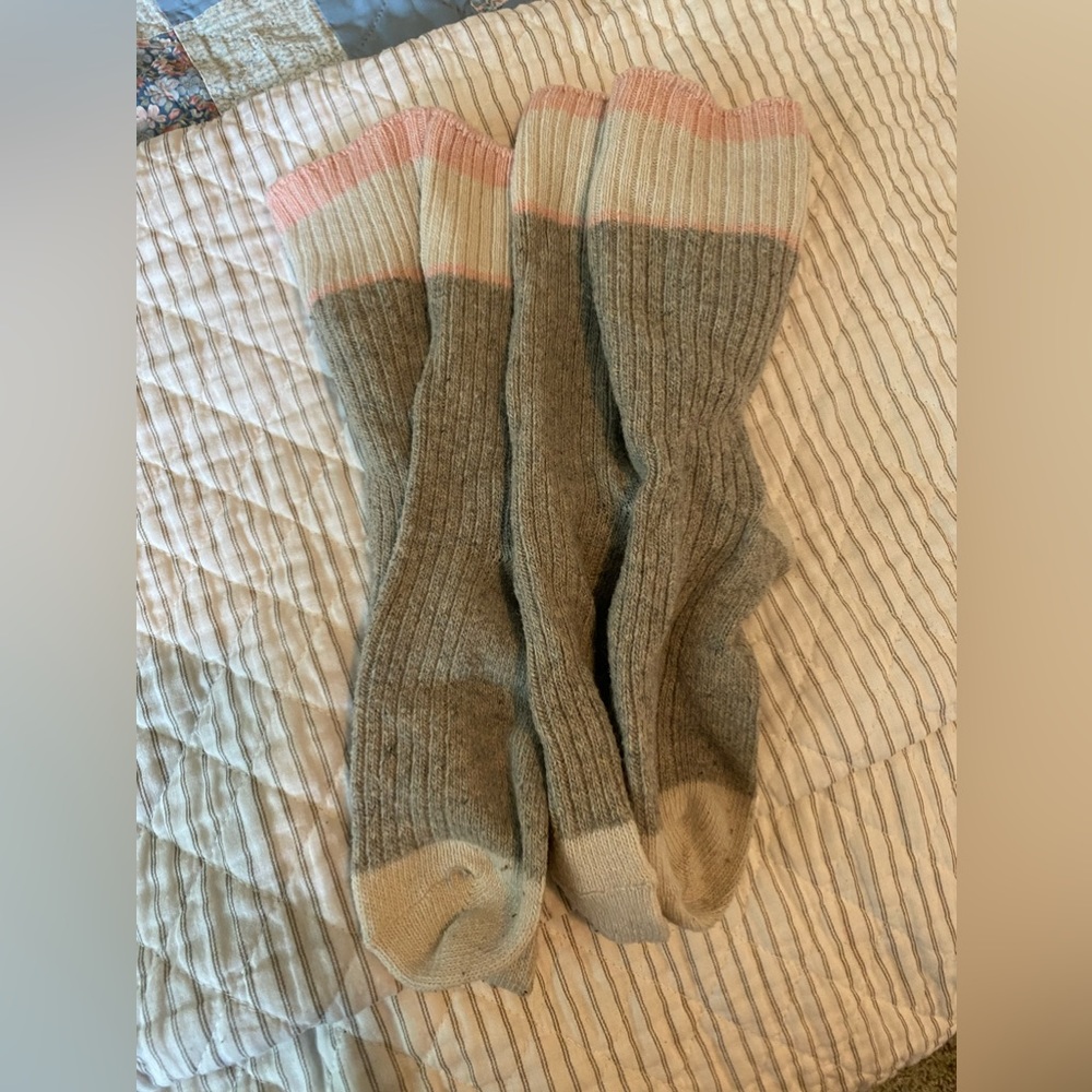2 pairs warm thermal socks grey pink white